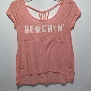 Aeropostale Women's Blush Pink Beachin Strappy Back Hi-Low Graphic T-Shirt Sz XS